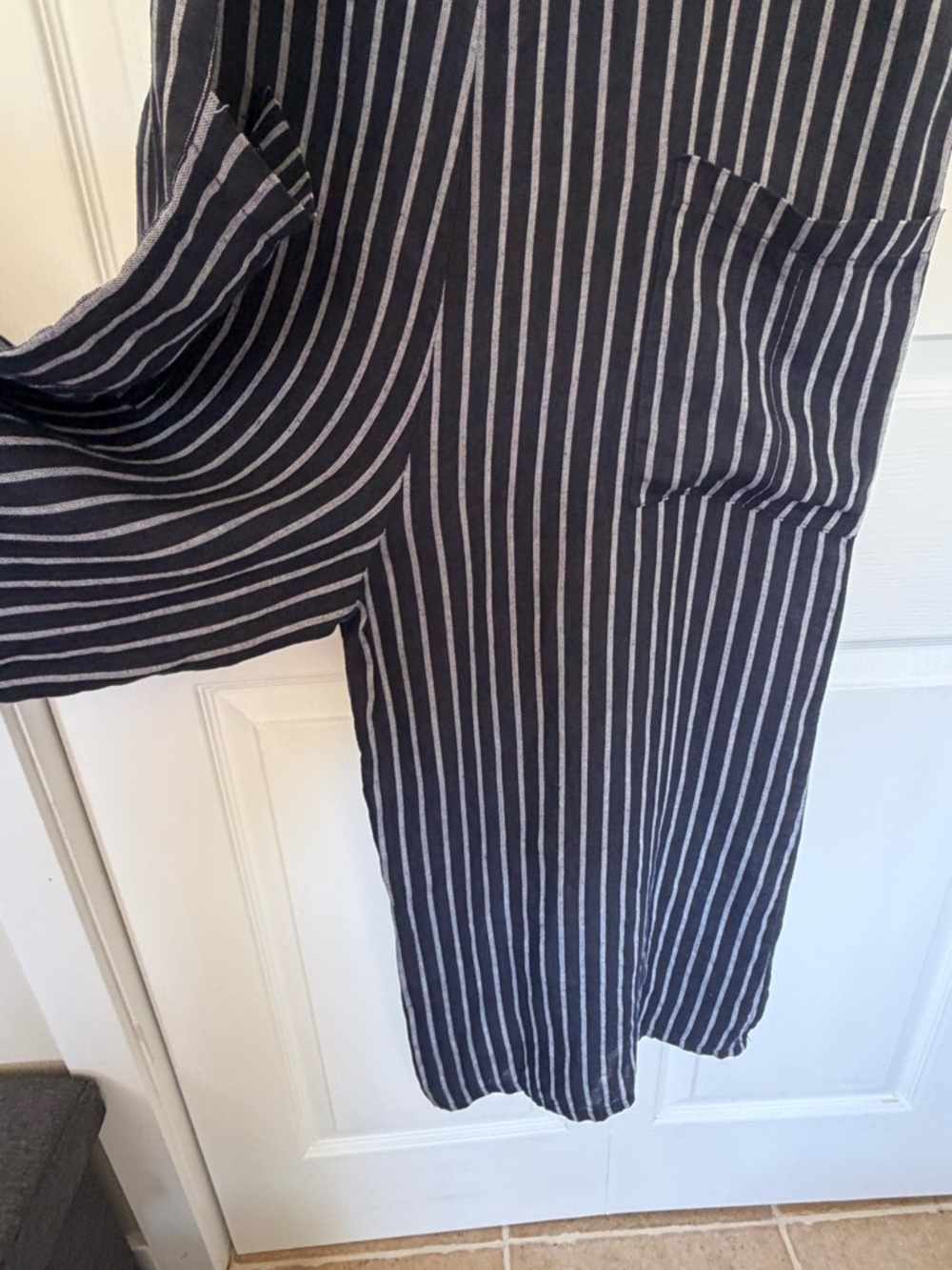 Italian Linen Dark Blue/White Button Overall Oversized Wide Leg Jumpsuit-Sz-S/M - Picture 3 of 16